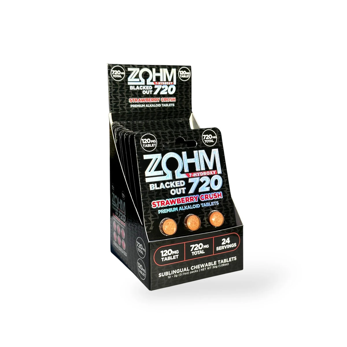 ZOHM Blacked Out 7- Hydroxy Chewable Tablets Strawberry Crush 120mg Per Tablet